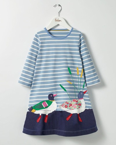 1-8 Years Cotton Kids Baby Girls Dress Unicorn Striped Long Sleeve Party Dresses