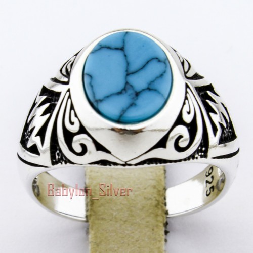 925 Sterling Silver Turkish Handmade Turquoise Stone Men/'s Luxury Ring All Sizes