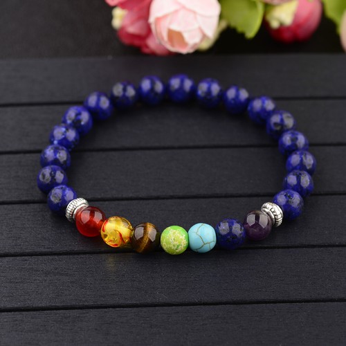 7 con cuentas de piedra de lava natural de Curación Chakra Difusor Yoga Reiki pulseras de oración