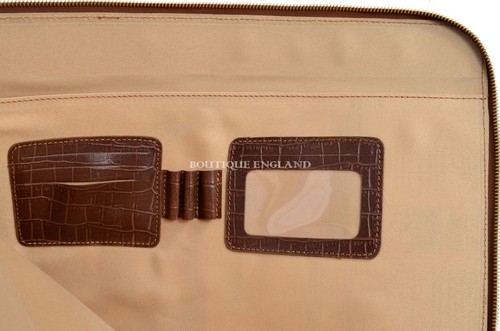 New Deluxe Tan Croc Print Real Leather Under Arm Folder Document Holder Case