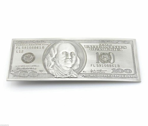 $100 Bill Benjamin Franklin Money Metal Novelty Fashion Belt Buckle