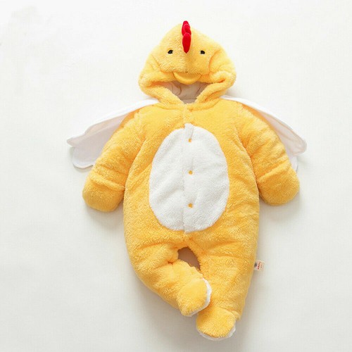Infant Baby Boys Girls Warm Cartoon Chicken Hoodies Romper Jumpsuit Outfits