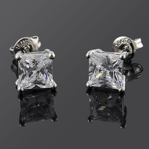 1pair Luxe Femmes Hommes solide en cristal de diamant carré oreilles Boucles d/'o