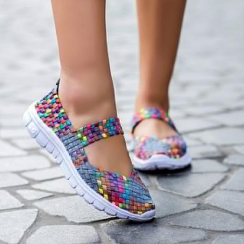 Women Ladies Slip On Elastic Flat Shoes Summer Breathable Casual Sandals JJ
