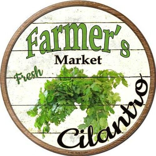 Farmers Market Cilantro 12/" Round Metal Kitchen Sign Novelty Retro Home Decor