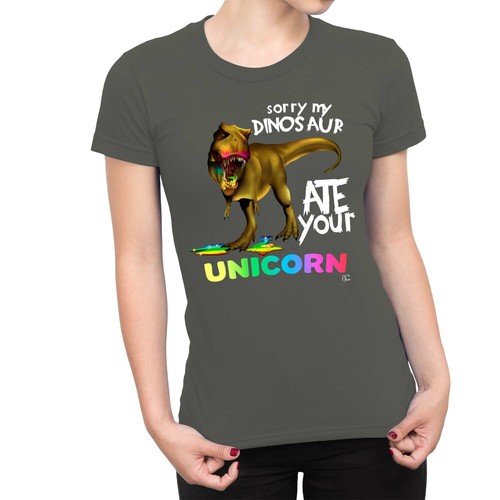 1Tee Womens Sorry My Dinosaur Ate Your Unicorn T-Rex T-Shirt