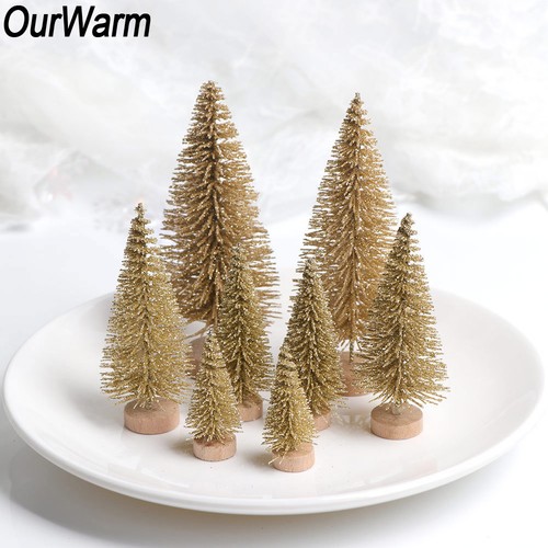 5x Small Christmas Tree Fake Pine Tree Mini Sisal Bottle Brush Snow Frost Tree //