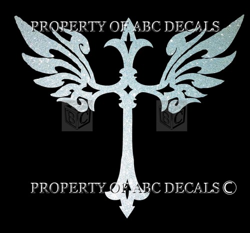 VRS RELIGIOUS CROSS JESUS FLEUR DE LIS WINGS METAL CAR DECAL STICKER