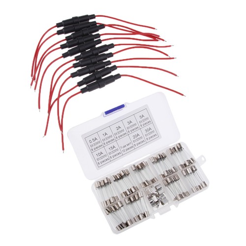 Assorted Glass Fuses 6x30mm Quick Blow /& 16 AWG Wire AGC Inline Fuse Holder
