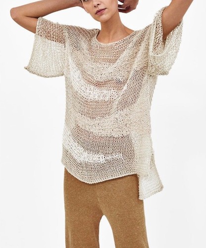 ZARA KNIT PULLOVER LOCHMUSTER SAND OVERSIZE BEIGE SWEATER JUMPER ASYMMETRIC