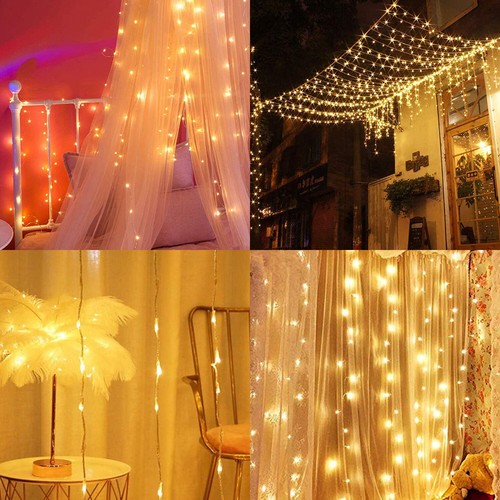 10FT 300 LEDs Curtain Fairy Hanging String Lights LED Home Wedding Party 8 Modes