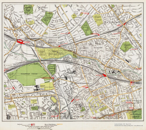 Notting Hill Kilburn Kensal Grn Map London 1932 #57-58 