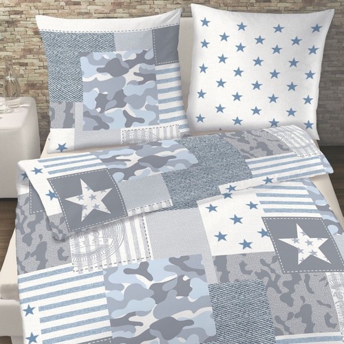 80x80 135x200 cm Camouflage Camo Bettwäsche Sterne Stars blue jeans denim