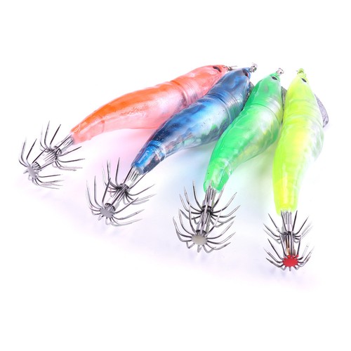 Led Light Replaceable Batteries Shrimp Squid Flashing Lures with 2 Sharp Hooks