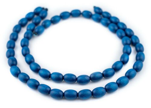 Azul Blue Oval Natural Wood Beads 15x10mm Large Hole 16 Inch Strand