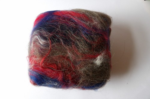 Red White Blue /& Grey Carded Wool Art Batt Grey Norwegian Wool Bamboo Felt Spin