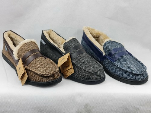DUNLOP MENS MOCCASIN GENTS SLIPPERS FAUX FUR LINED COMFY MEMORY FOAM SIZES 7-12