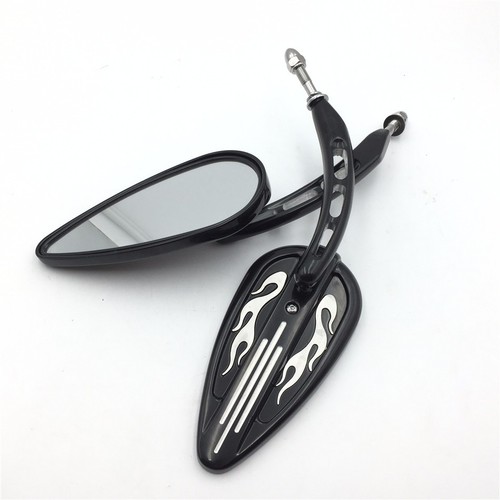 Motorcycle Flame Black Rearview Pair Mirrors Custom For Harley Davidson Cruiser