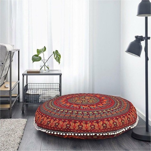 32/" Indian Mandala Floor Cushion Pillow Cover Bohemian Hippie Round Ottoman Pouf