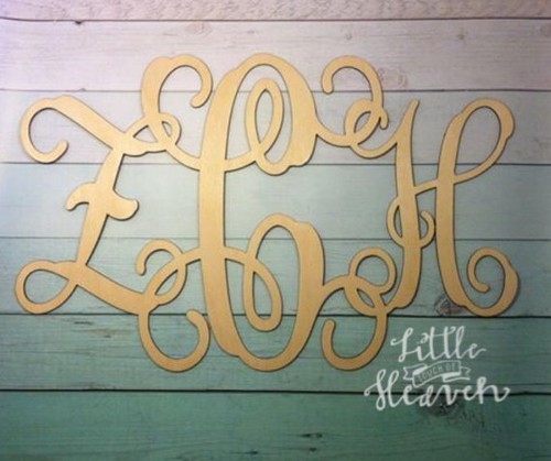 32/" Wooden Interlocking Vine Monogram huge 32x24 Unfinished Letters Birch 32 in.