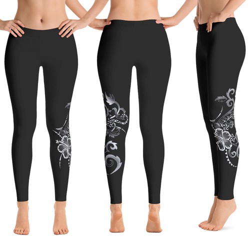 Ori Active Hawaiian Hibiscus Tattoo Long Leggings 7 Colors Available /& 2 Bands