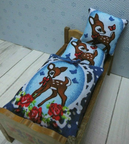 Chambre des enfants 3-Partie miniature BAMBI pour lit enfant 1:12 linge de lit