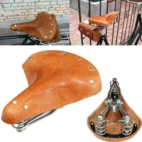 Retro Vintage Leather Bicycle Saddle Damping Classic Cushion Seat P N1Y1 B7R4