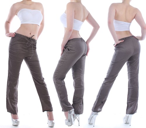 Damen Hose Leinen Jogging Leinenhose Pluderhose Aladin Pump Sport Yoga B92