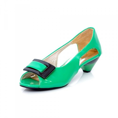 Damen Neu Kleiner Trichter Schuhe Glanz Peeptoe Mittelhoch Sandalen Farbwahl