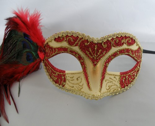 Red /& Gold With Peacock Feathers Venetian Masquerade Party Mask NEW