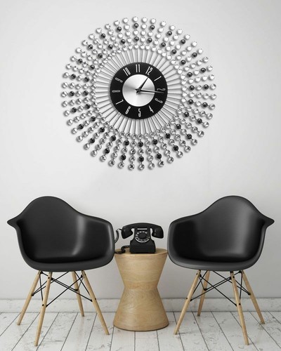 Details about / 43CM Vintage Crystal Sunburst Wall Clock Luxury Diamond Large Morden Wall Clock
