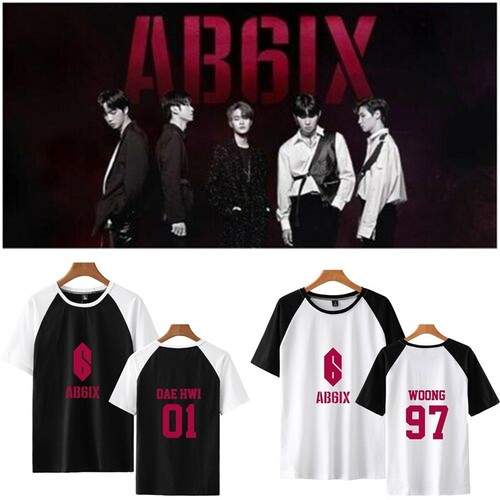 Kpop AB6IX T-shirt Splicing Shoulder Short Sleeve Summer Unisex Casual Tee Tops