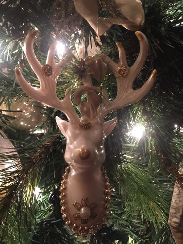 Pearly White Deer Head With Pearls Rhinestone Trim Ornament Kurt Adler New 5.75”