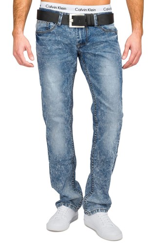 Herren Slim Fit Jeans Hose Blau Stone-Washed Gerades Bein Verwaschen W29 W38