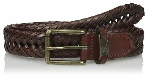NEW NAUTICA HAND LACED TAN BRAIDED BELT 11NU04X003 251 32MM GOLD BUCKLE WEEVE