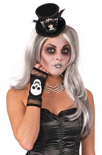 Black Skeleton Fingerless Fishnet Gloves Fancy Dress Party