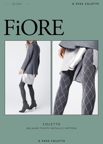 FIORE Colette Luxury Super Fine 60 Denier Decorative Metallic Patterned Tights