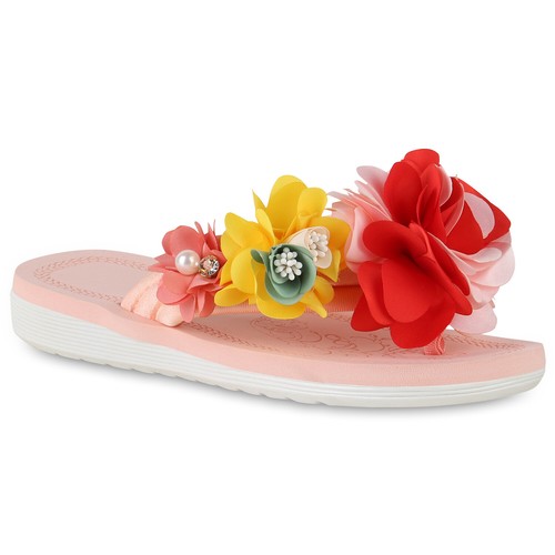 Damen Zehentrenner Sandalen Blumen Flats Sommer Strandschuhe 897487 Modatipp