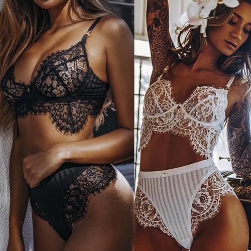 Women Lingerie Corset Lace Flowers Push Up Top Bra Briefs Pants Underwear Sets