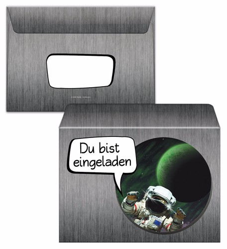 Einladungskarten zum Kindergeburtstag mit Umschlägen und Party-Tüten Astronaut