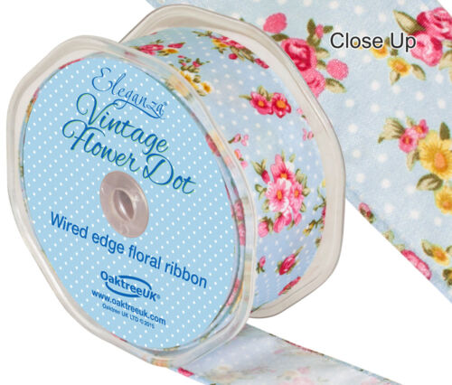 Vintage Flower Dot Wire Edge Ribbon 38mm x 10m By Eleganza Available In 3 Colour