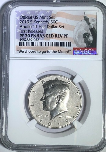 2019 S APOLLO 11 ENHANCED REVERSE PROOF KENNEDY HALF NGC PF70 FR FIRST RELEASES
