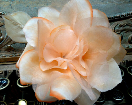 VINTAGE Authentic No:2318 Silk Organza 5/" PEACH ROSE Made in CZECH Hats Pin