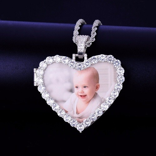 Custom Photo Pendant Heart Necklace Picture Chain Medallion Gift Jewelry Bling