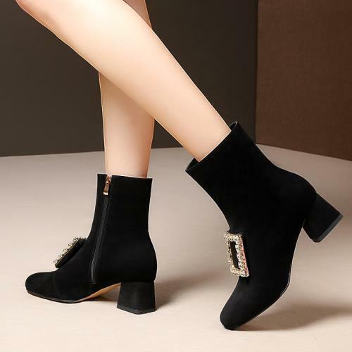Details about  / Womens Fashion Round Toes Rhinestone Chunky Heel Ankle Boots Formal Shoes fz01