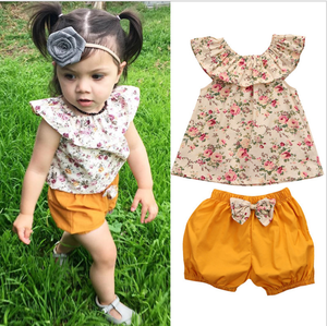Short Set Kids clothes 2pcs bébé filles floral sans manches chemisier Tops