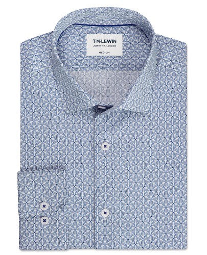 T.M.Lewin Mens Leaf Print Navy Single Cuff Shirt