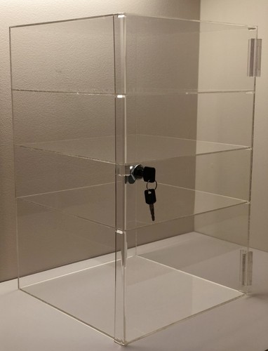 Acrylic Counter Top Display Case 8/"x 8/" x19/"Locking Cabinet Showcase Boxes