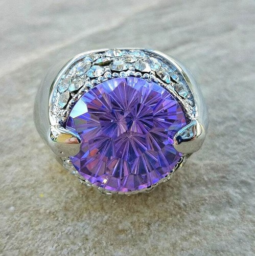 5.5 925 Sterling Silver Amethyst White Topaz Wedding Engagement Ring Size