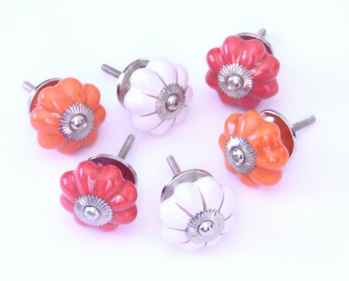 Rot Schrankknöpfe // Möbelknöpfe 4,5 cm Ø Orange Weiß 6 Stück im Set